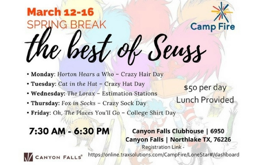 The Best of Seuss Event at Canyon Falls Clubhouse Northlake, TX