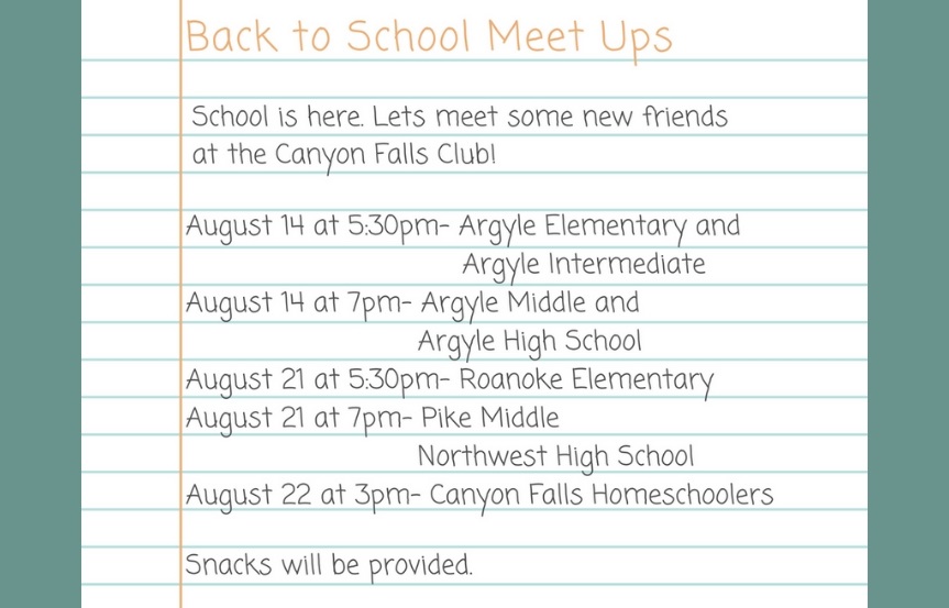 Back to School Meet Ups at Canyon Falls Community Northlake, TX