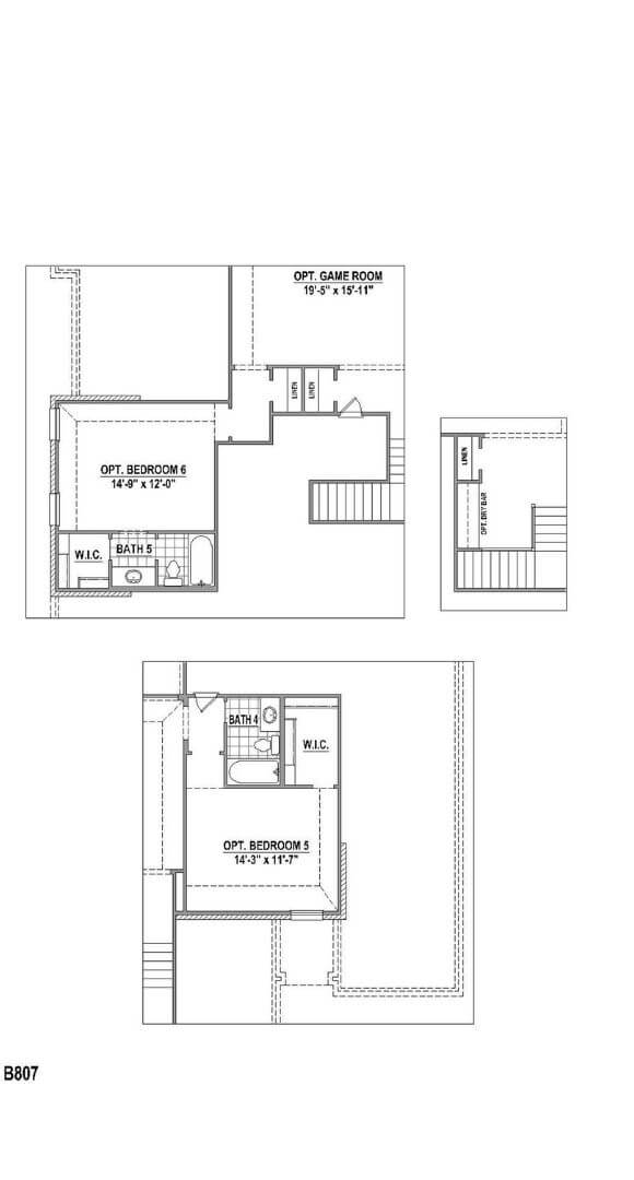 Belclaire Homes Plan 807 Floorplan Optional Bedrooms and Gameroom in Canyon Falls