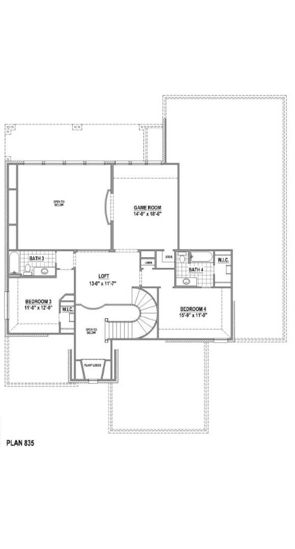 Belclaire Homes Plan B835 Second Floor in Canyon Falls